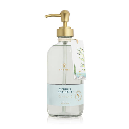 Thymes front packaging showing bottle and coastal-inspired label, elevates sink decor