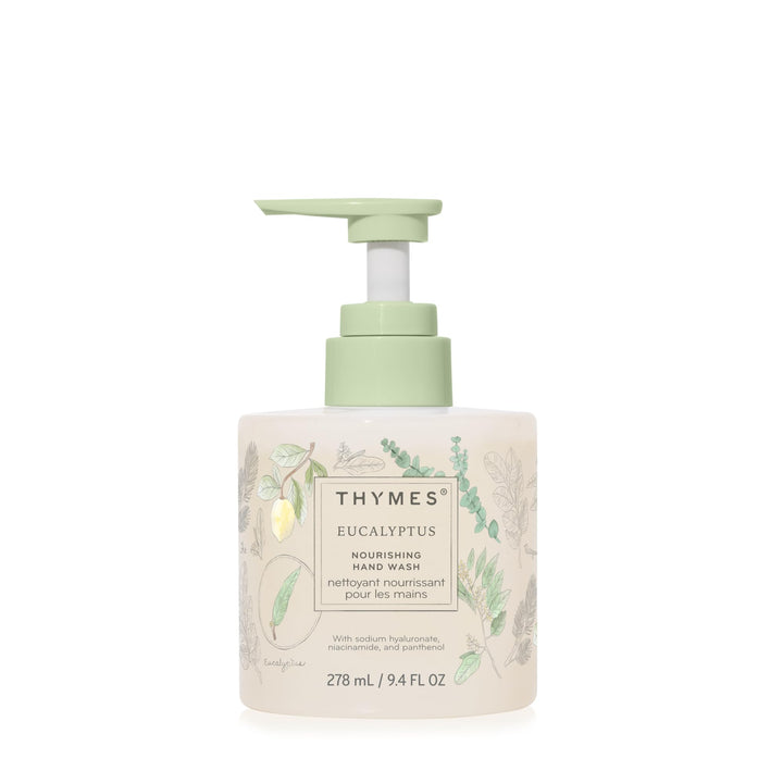 Thymes front bottle view showing eucalyptus scent and elegant packaging