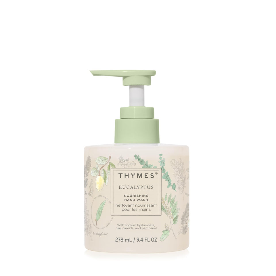 Thymes front bottle view showing eucalyptus scent and elegant packaging
