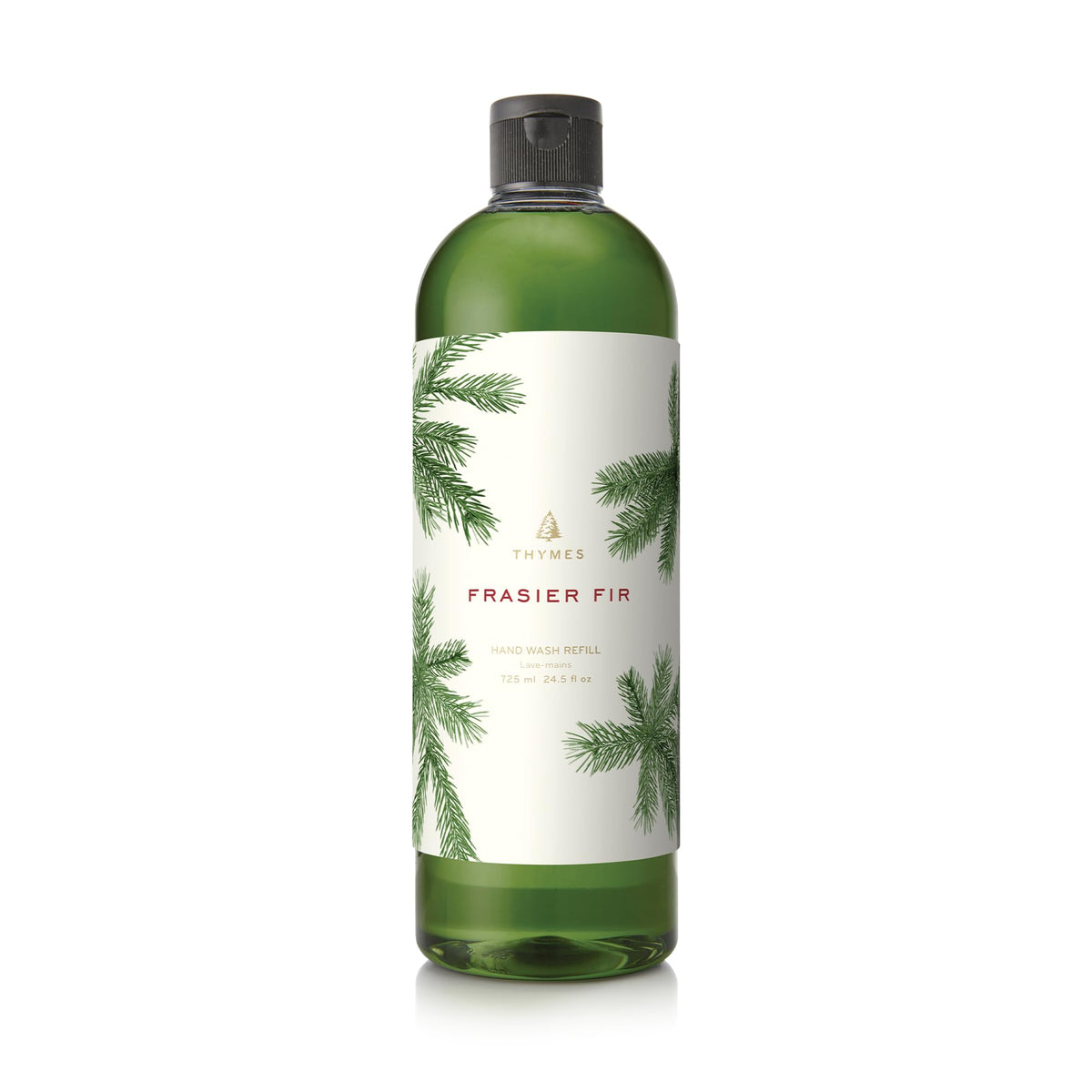 Thymes Frasier Fir front packaging showing 24.5 fl oz refill bottle and label benefit