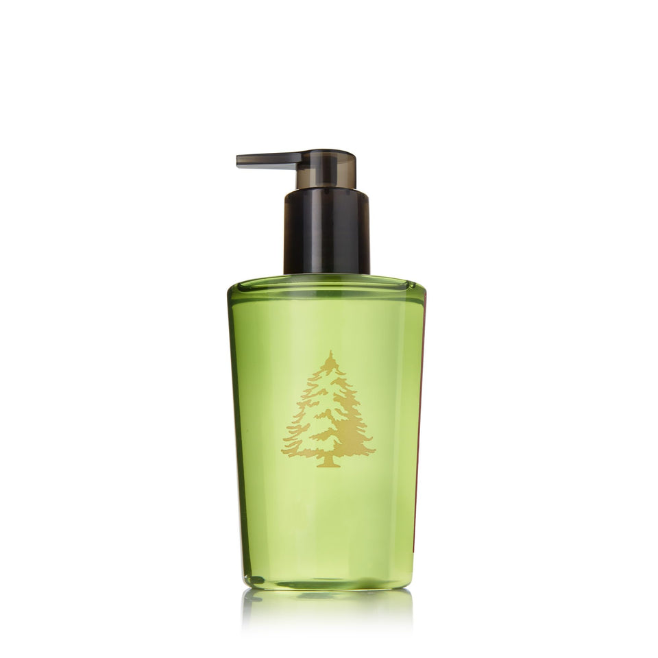 Thymes Frasier Fir hand wash front label showing elegant bottle and fragrance