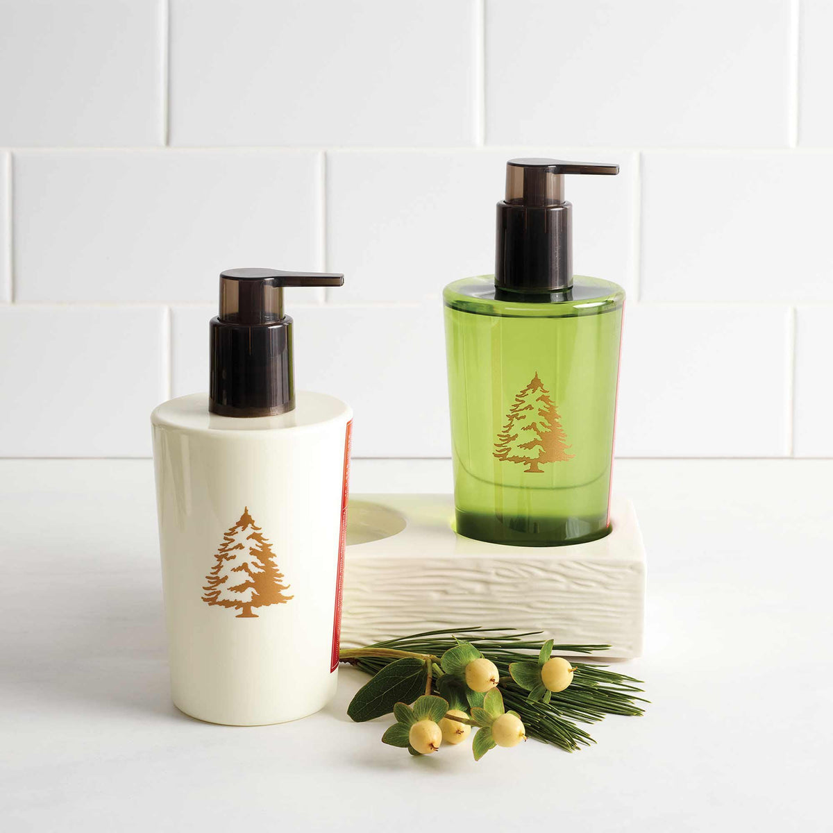 Thymes bottle beside everyday items to show 8.25 fl oz scale and suitability