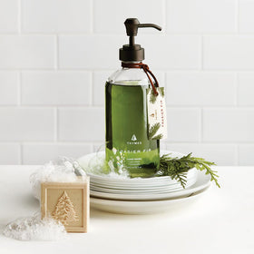 Thymes Frasier Fir pump close-up highlighting easy dispensing and clean usage