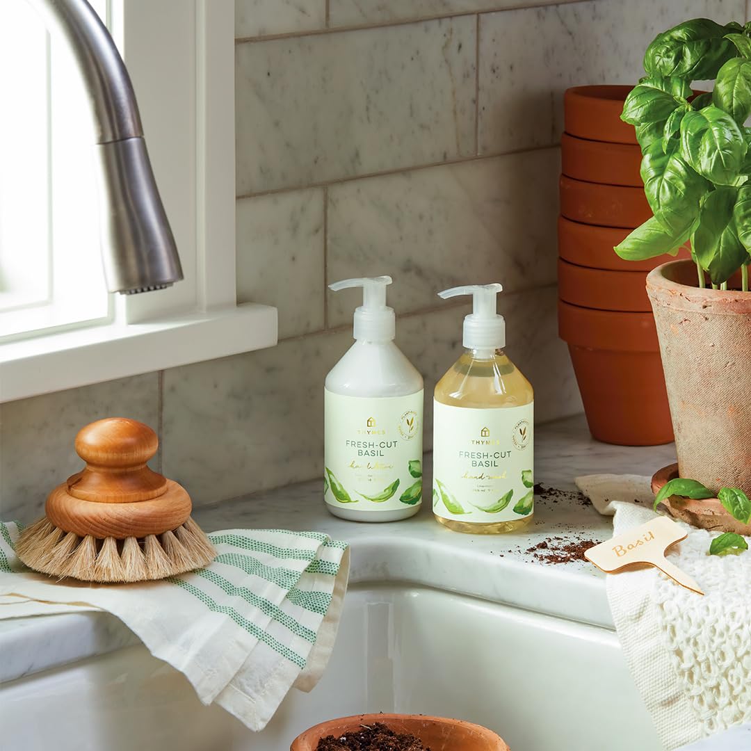 Thymes pump closeup demonstrating easy dispensing and convenient use
