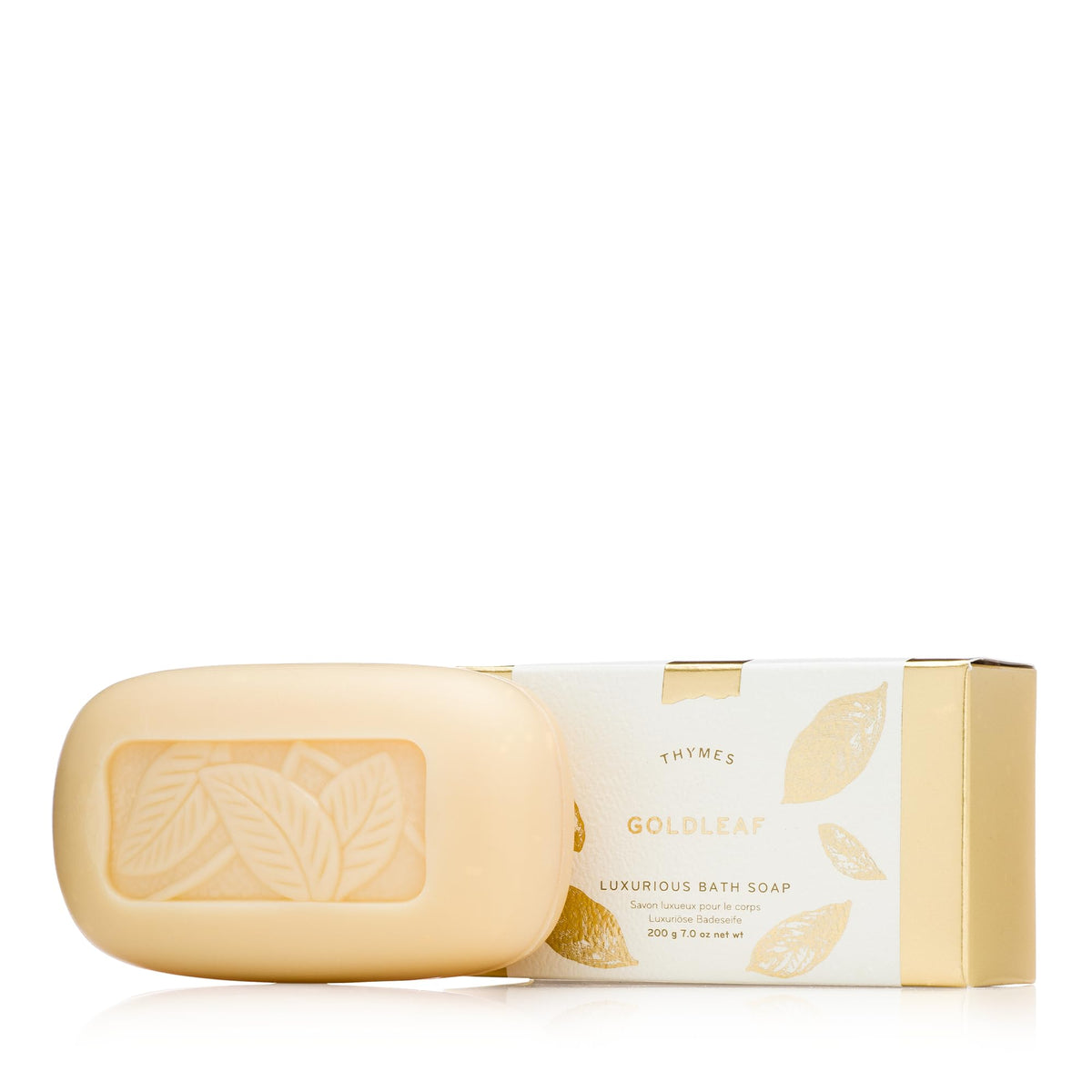 Thymes GoldLeaf bar soap front packaging showing elegant label and gift-ready look