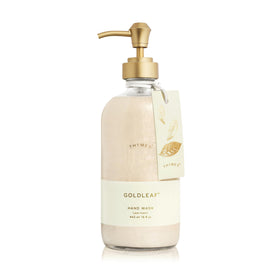 Thymes Goldleaf front packaging in glass bottle showcasing elegant sink accessory and aroma