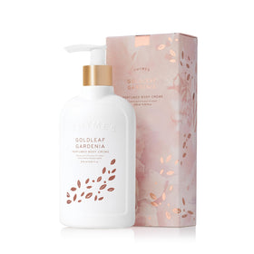 Thymes Goldleaf Gardenia jar front showing elegant packaging and luxury finish