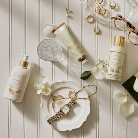 Thymes Goldleaf refill paired with original bottle highlighting eco-friendly refill convenience