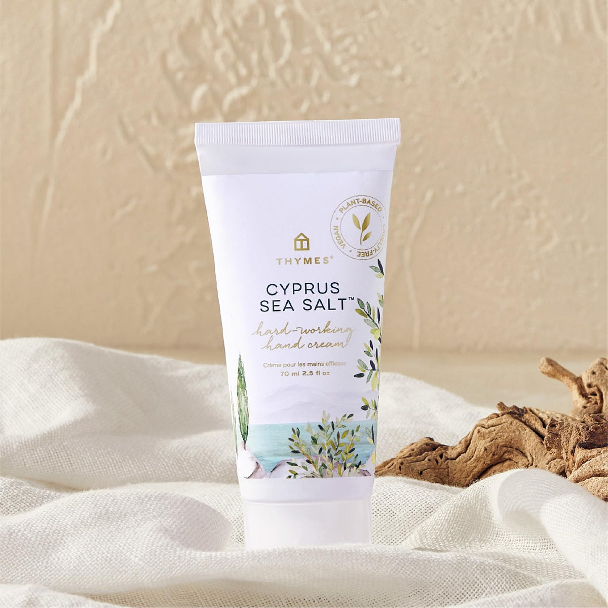 Thymes hand cream texture close-up showing creamy finish and fast absorption benefit