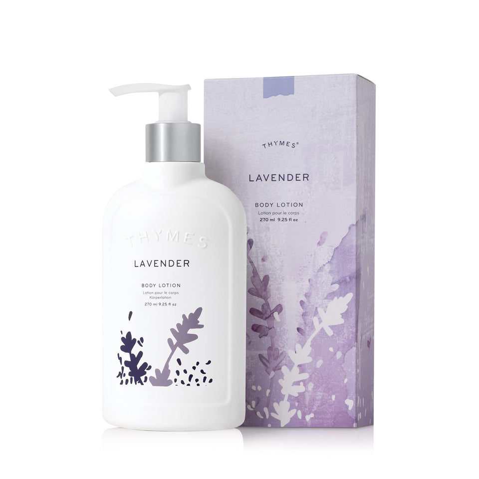 Thymes front bottle view showcasing lavender scent and elegant design