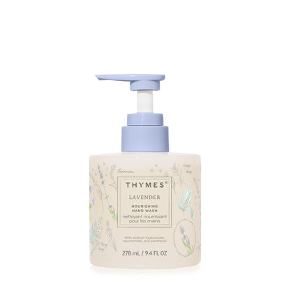 Thymes front bottle showing lavender scent and elegant design benefit