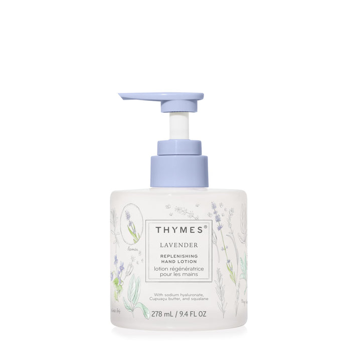 Thymes front packaging showing lavender lotion and elegant label for home display