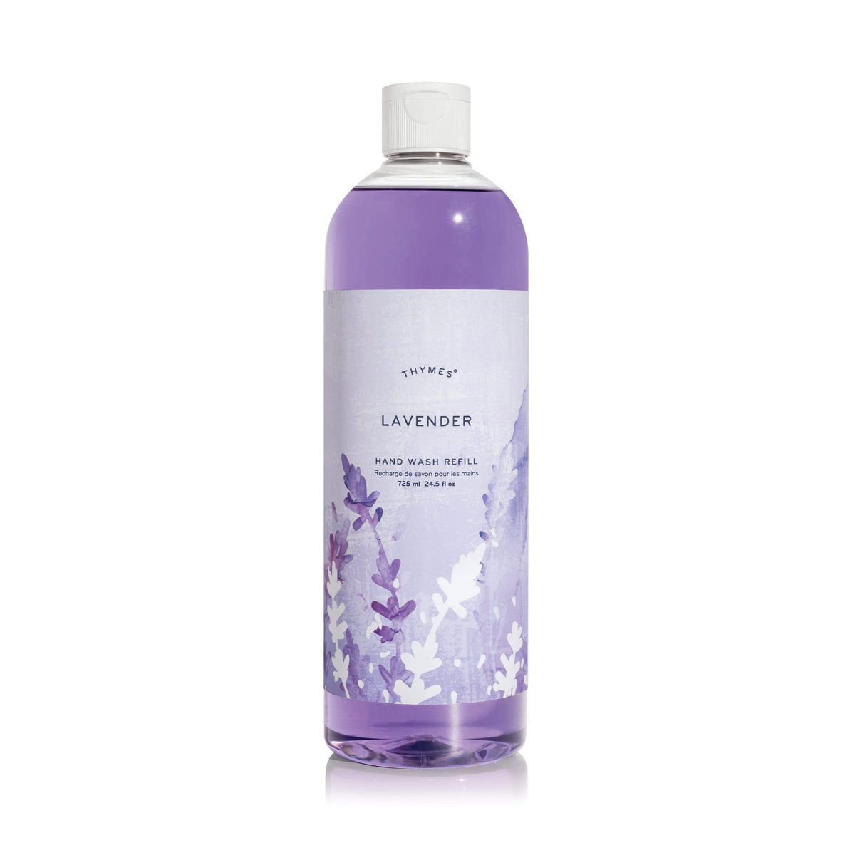 Thymes lavender refill front packaging showing bottle and label benefit gentle cleansing