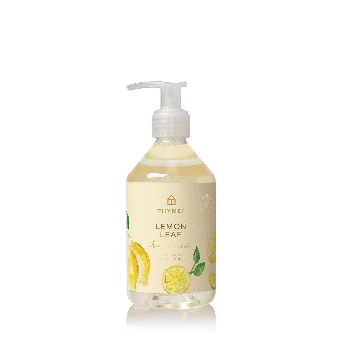 Thymes Lemon Leaf front packaging showing 9 fl oz bottle and fresh design for easy display