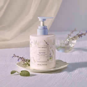 Thymes close-up of lotion pump highlighting easy dispensing benefit