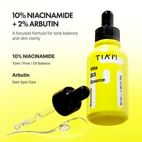 TIA'M serum droplet on skin showing fast absorption and non-greasy finish