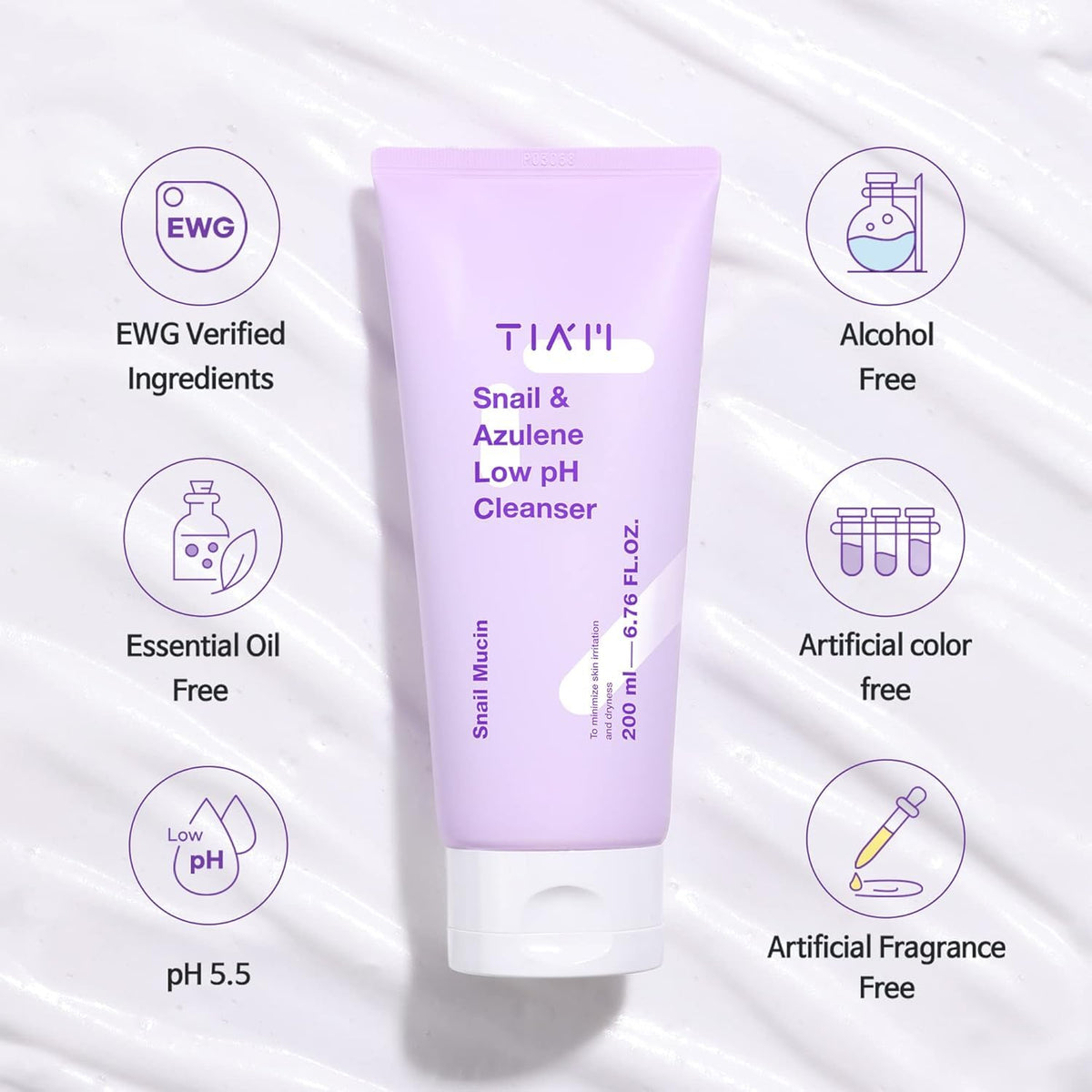 TIA'M gel texture close-up demonstrating hydrating formula and smooth application