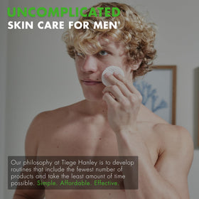 Tiege Hanley pads on bathroom counter in lifestyle setting showing routine-ready convenience