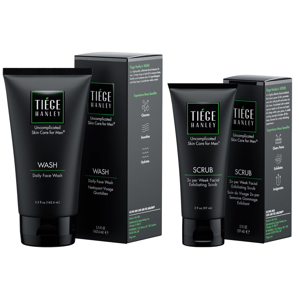 Tiege Hanley bundle front packaging showing both products and clean design benefit