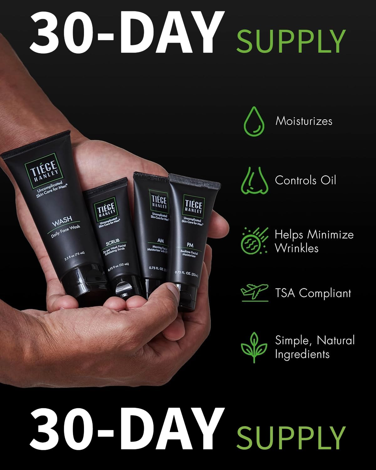 Tiege Hanley daily face wash pump close-up highlighting gentle cleanse benefit