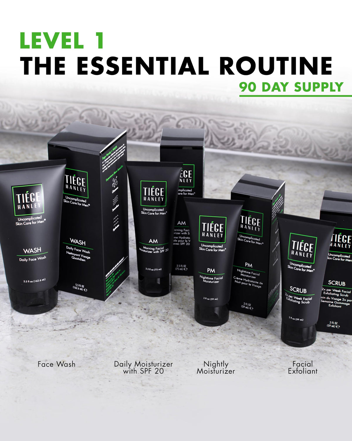 Tiege Hanley exfoliating scrub texture on fingers showing fine particles to refresh skin