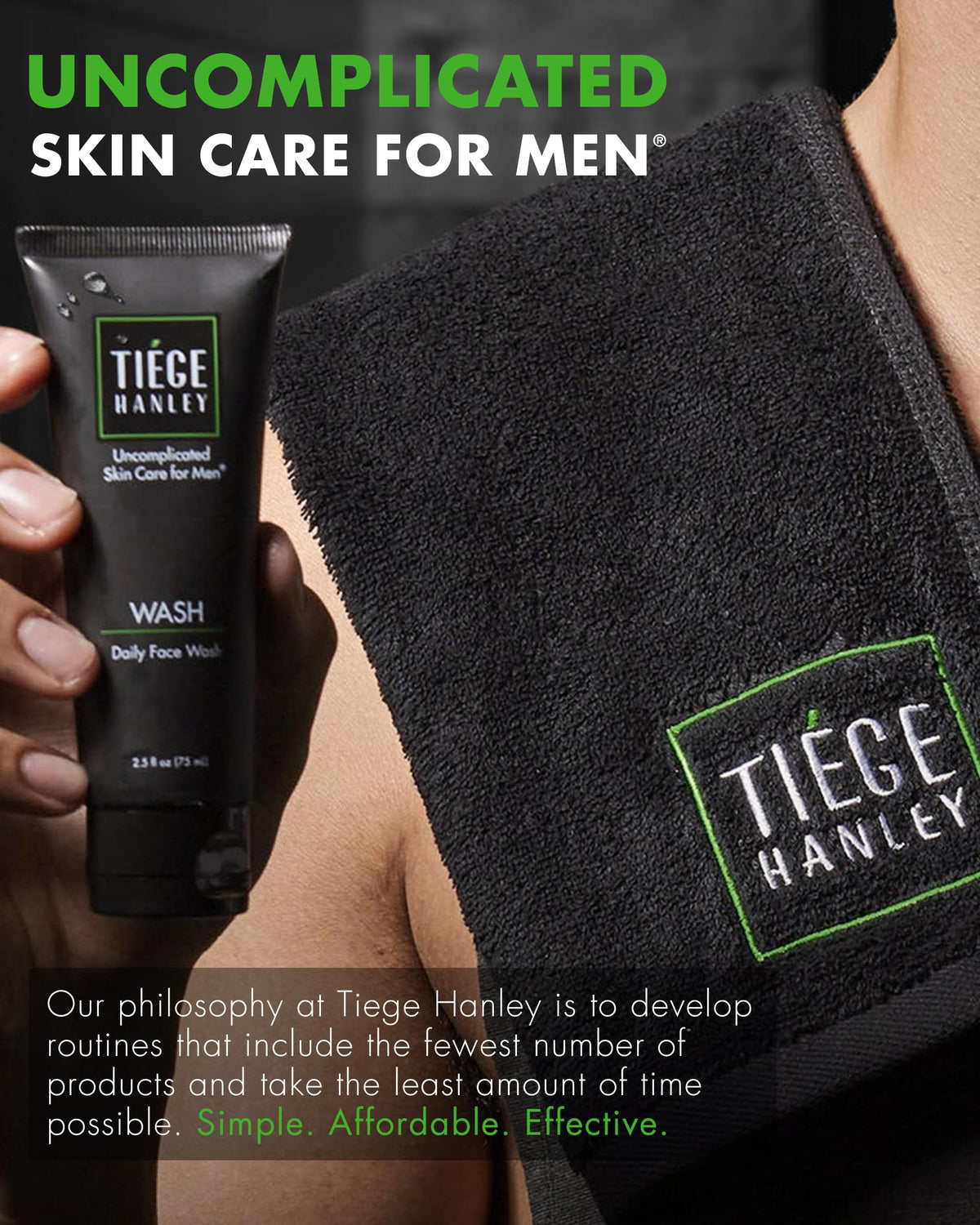 Tiege Hanley eye cream label closeup focusing on targeted under-eye hydration