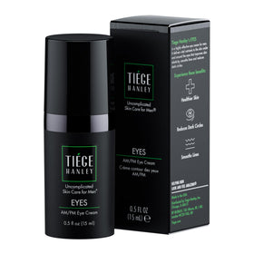Tiege Hanley eye cream front compact shows label and sleek packaging for easy use