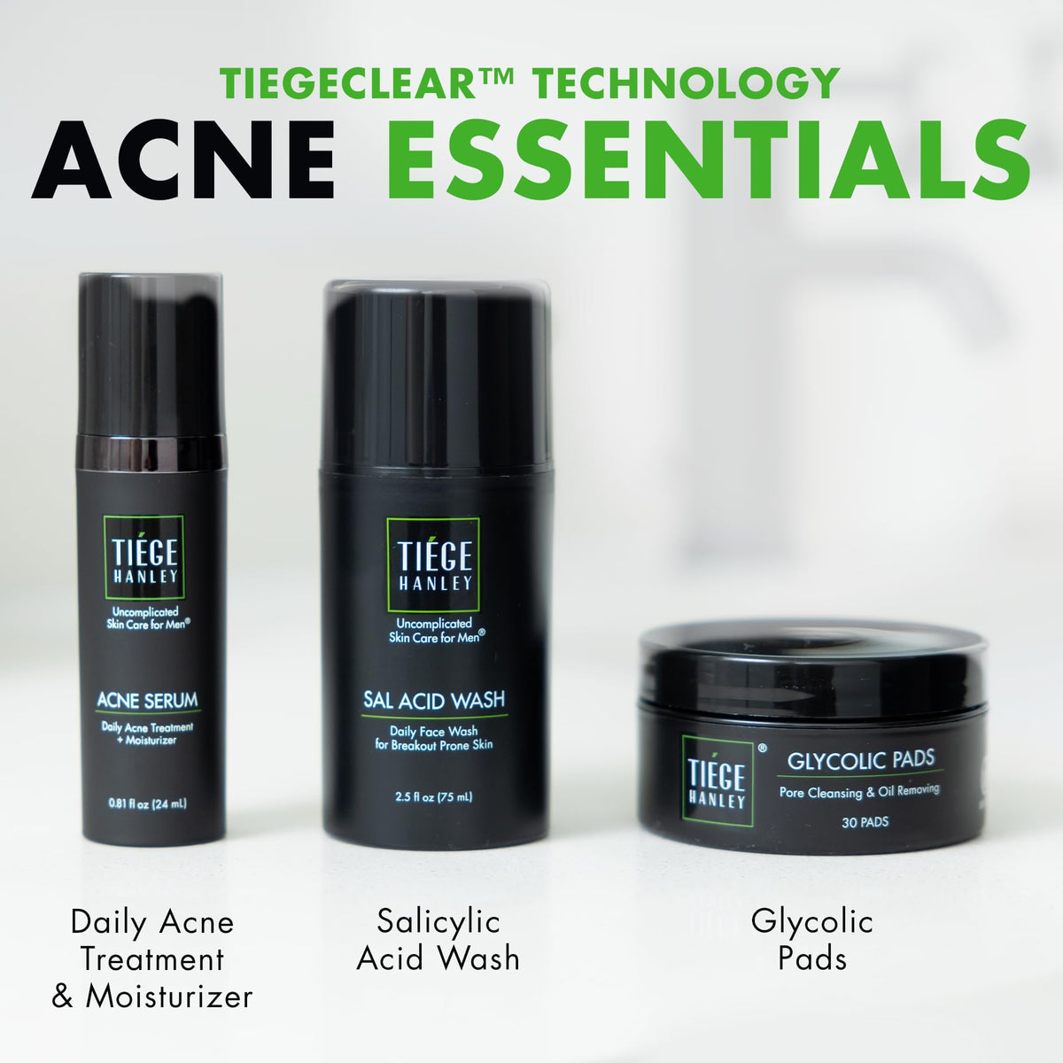 Tiege Hanley glycolic pads open with a single pad visible for quick exfoliation benefit