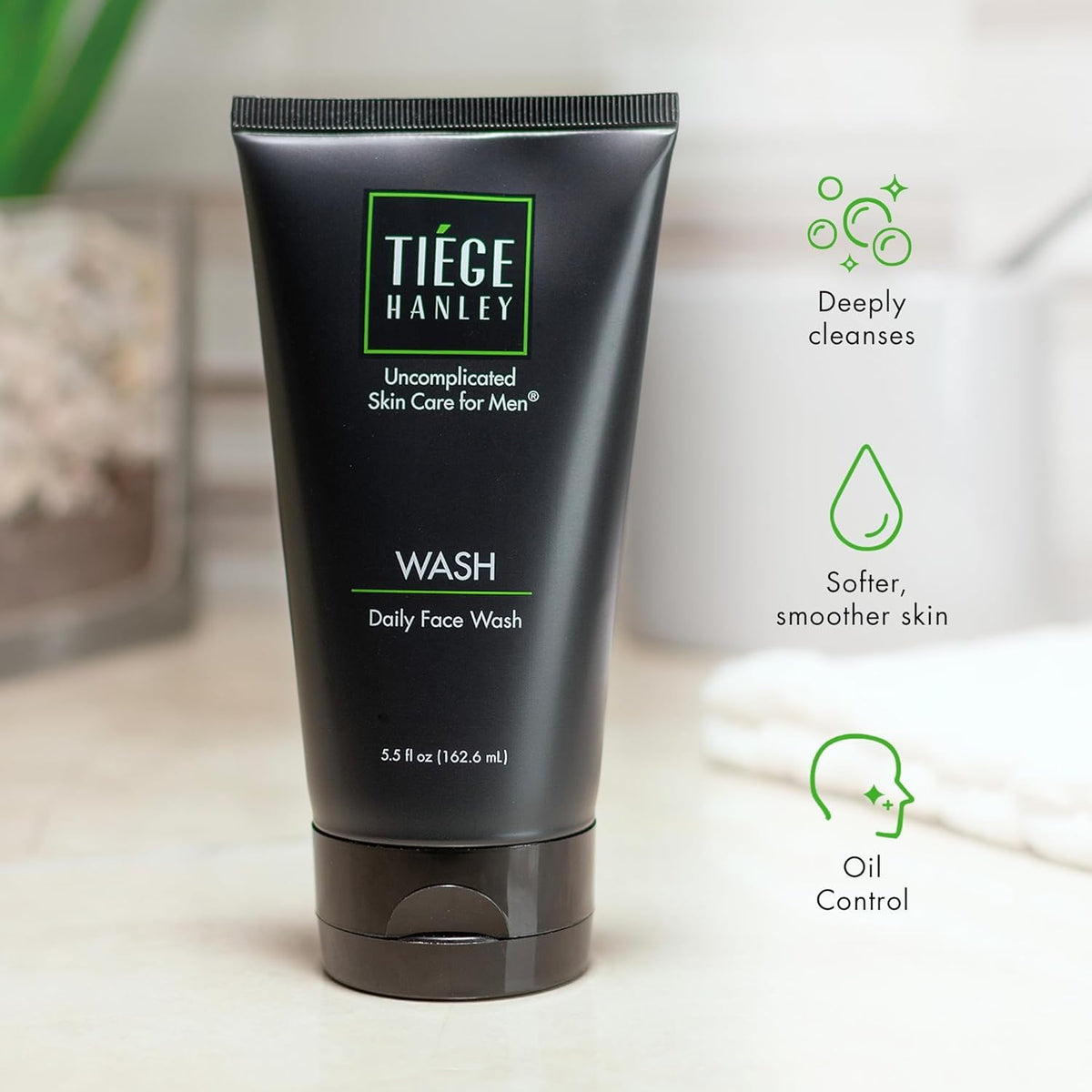 Tiege Hanley in-shower use showing rinsing action for thorough cleansing
