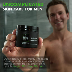 Tiege Hanley jar on bathroom shelf in routine setting to show everyday convenience
