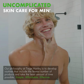 Tiege Hanley after-use clean-shaven face, demonstrates refreshed skin appearance