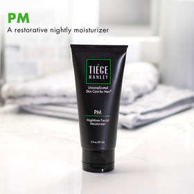 Tiege Hanley cream texture close-up highlighting quick-absorbing hydration benefit