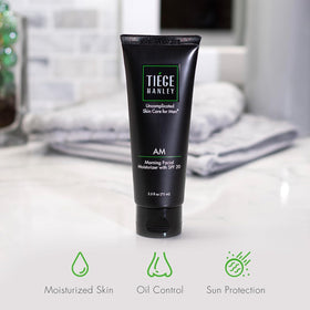 Tiege Hanley PM night cream jar open on counter, restorative overnight hydration
