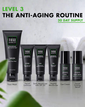 Tiege Hanley product lineup flatlay displaying compact sizes for easy use