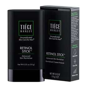 Tiege Hanley retinol stick front packaging showing compact anti-aging design and travel convenience