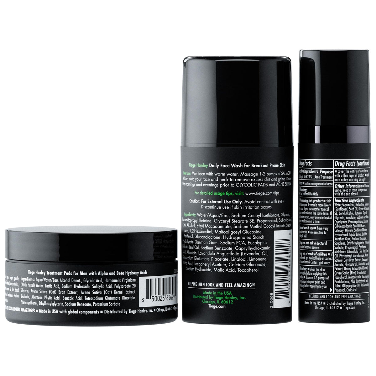 Tiege Hanley salicylic acid wash pump close-up showing easy daily application benefit