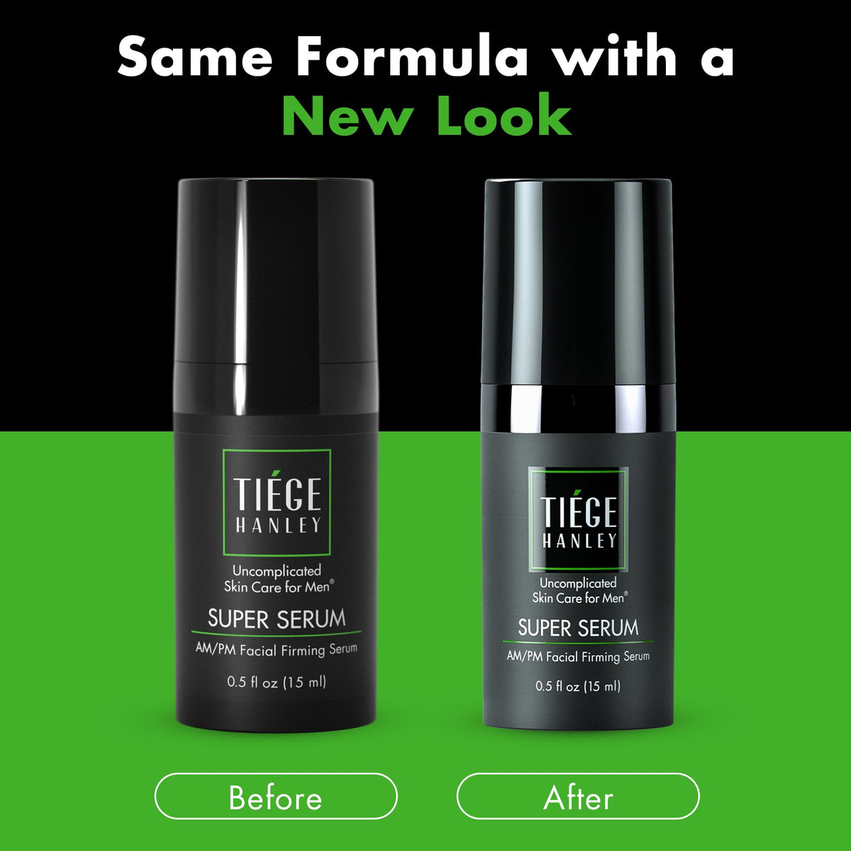Tiege Hanley bottle next to a ruler illustrating compact 0.5 fl oz travel-friendly benefit