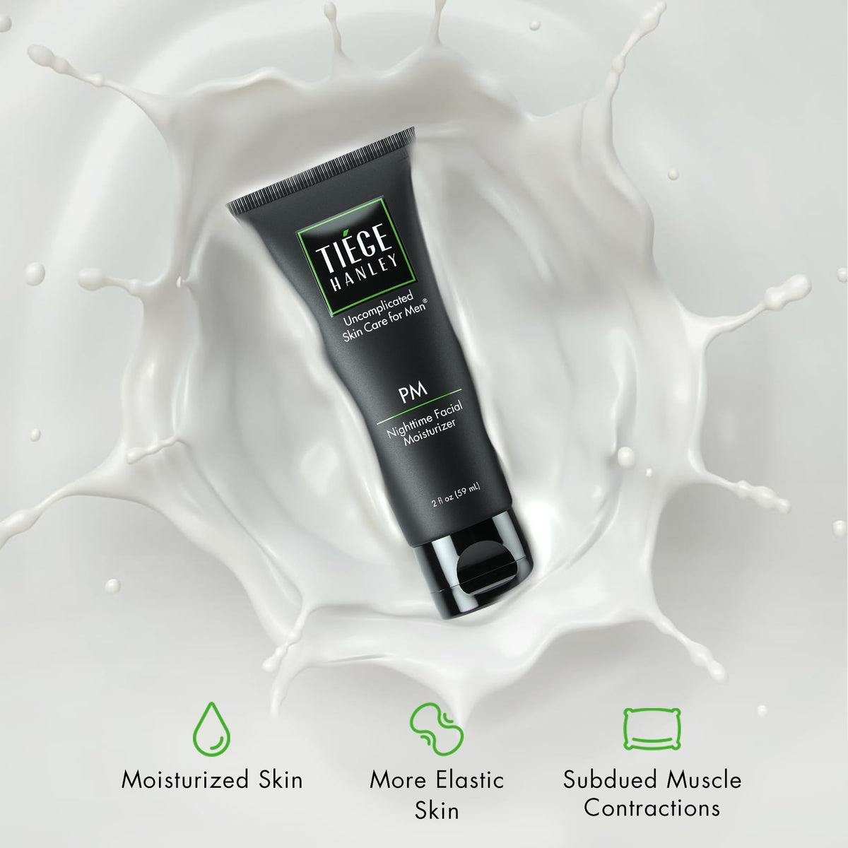 Tiege Hanley next to ruler showing 2.5 fl oz scale and travel-friendly benefit