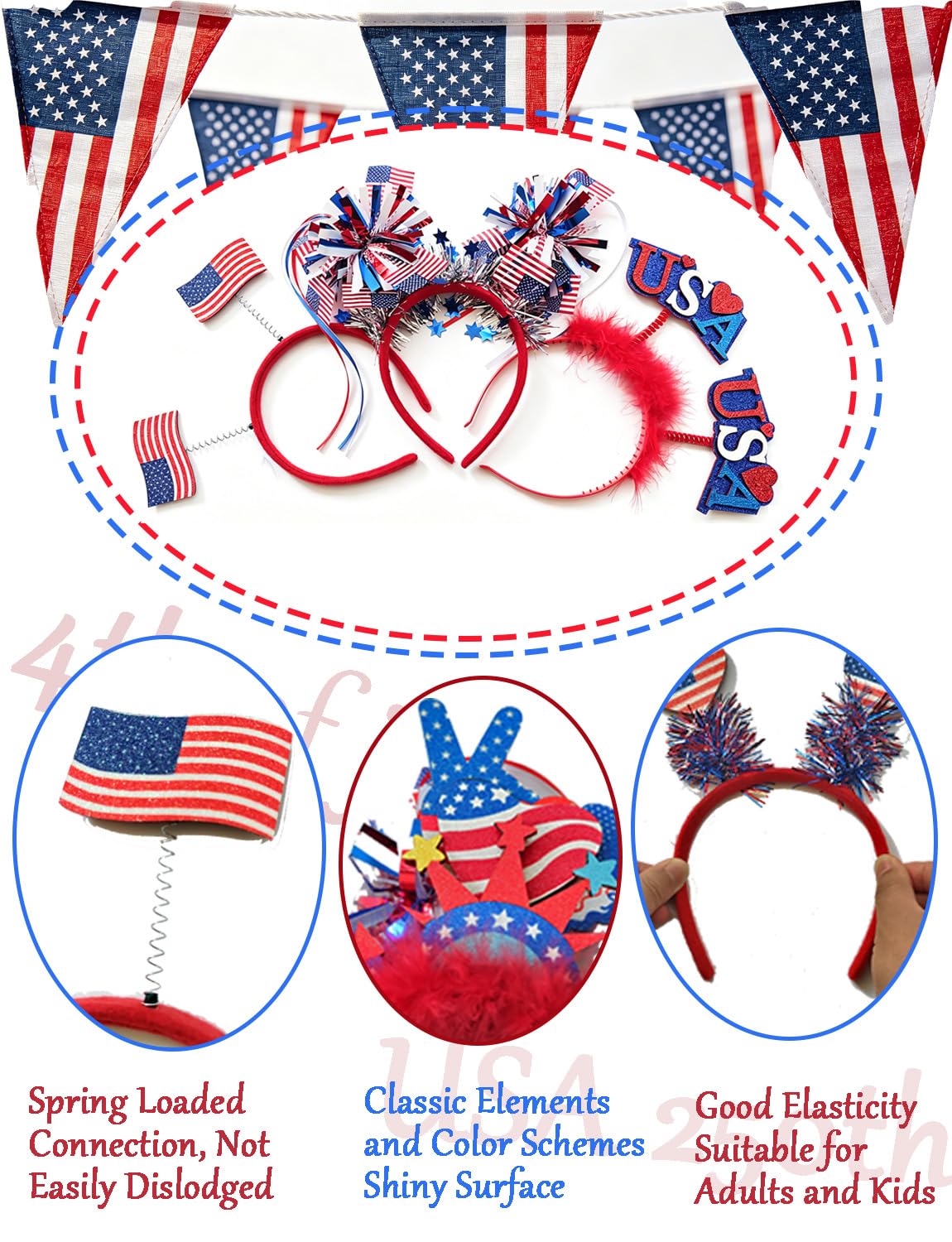 Tifwsea Uncle Sam mini hat detail on headband, adds playful patriotic flair