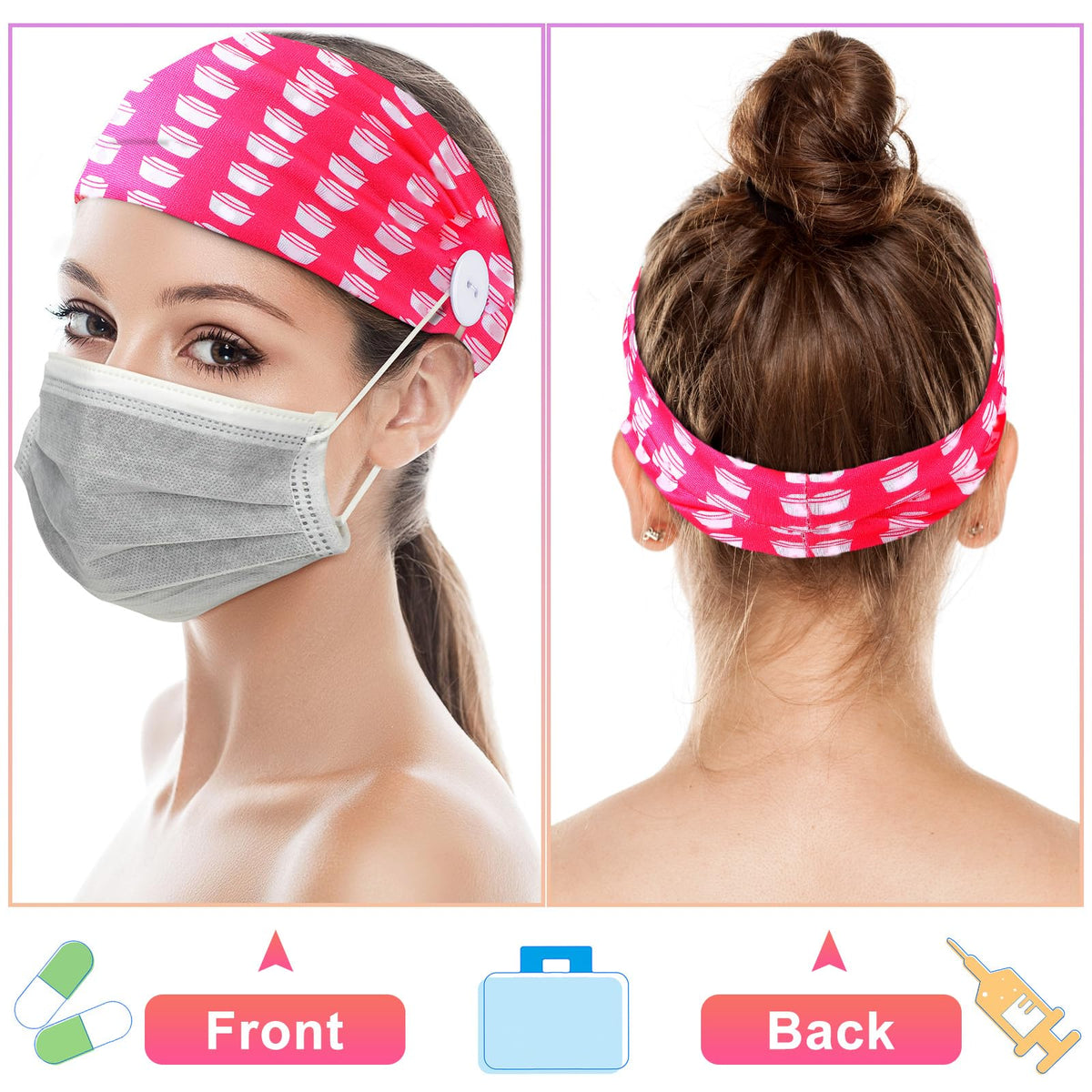 Tigeen headband worn by nurse showing ear protection and tidy hair