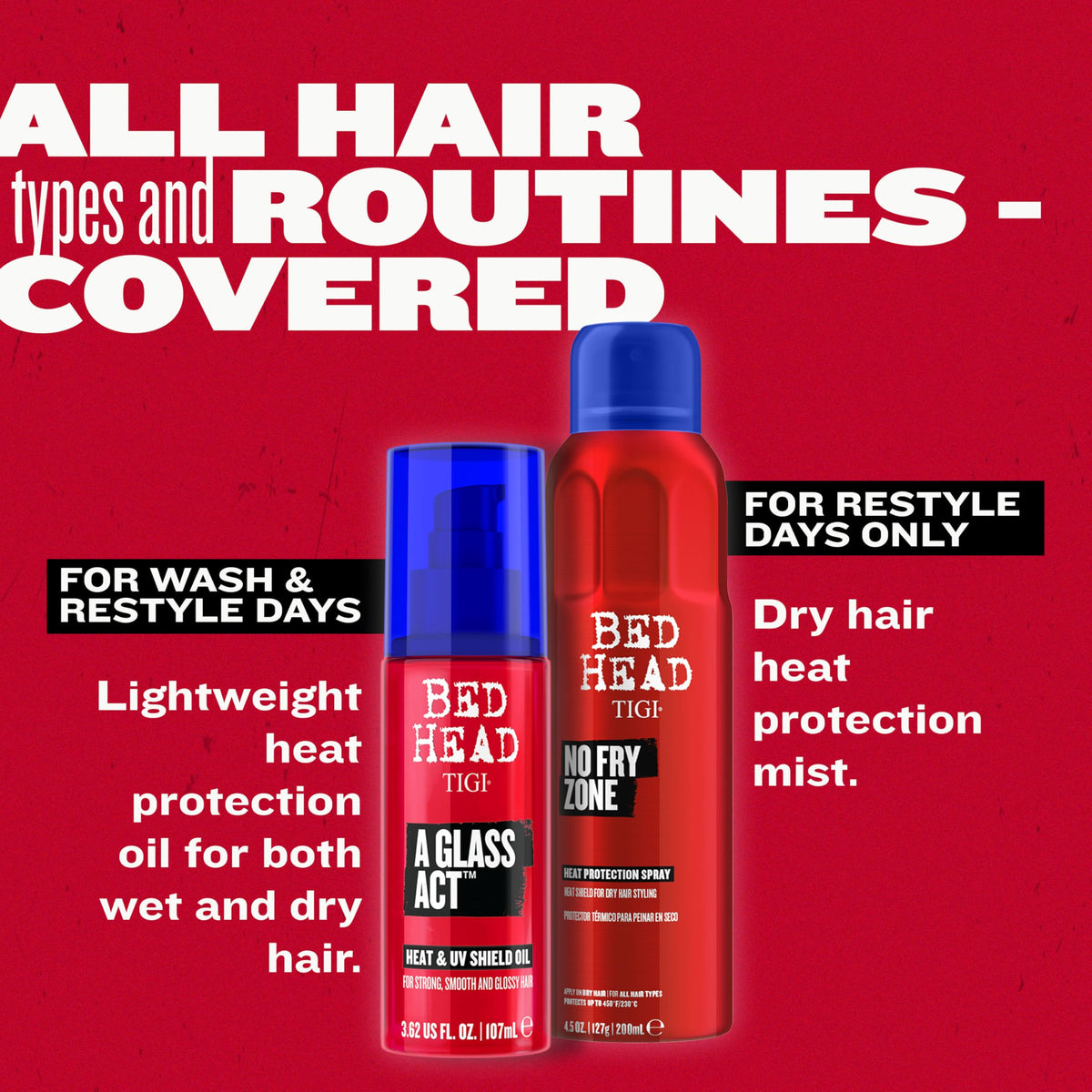 TIGI Bed Head bottle on bathroom shelf suggesting everyday use