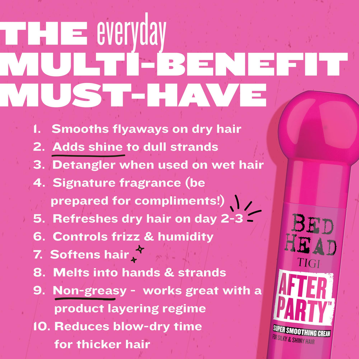 TIGI Bed Head label close-up showing ingredients and glossy hair benefits