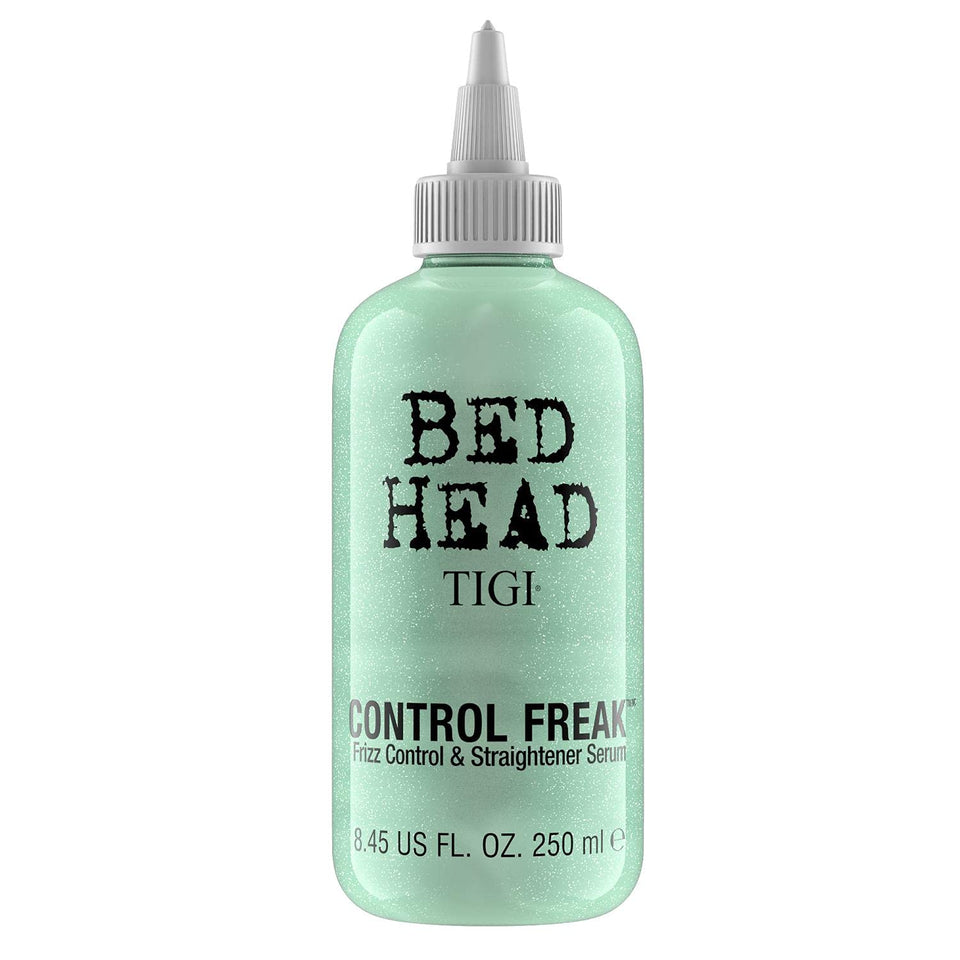 TIGI Bed Head front bottle view showing label and benefit of frizz control