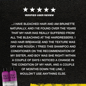 TIGI Bed Head before and after blonde hair showing rebuilt shine