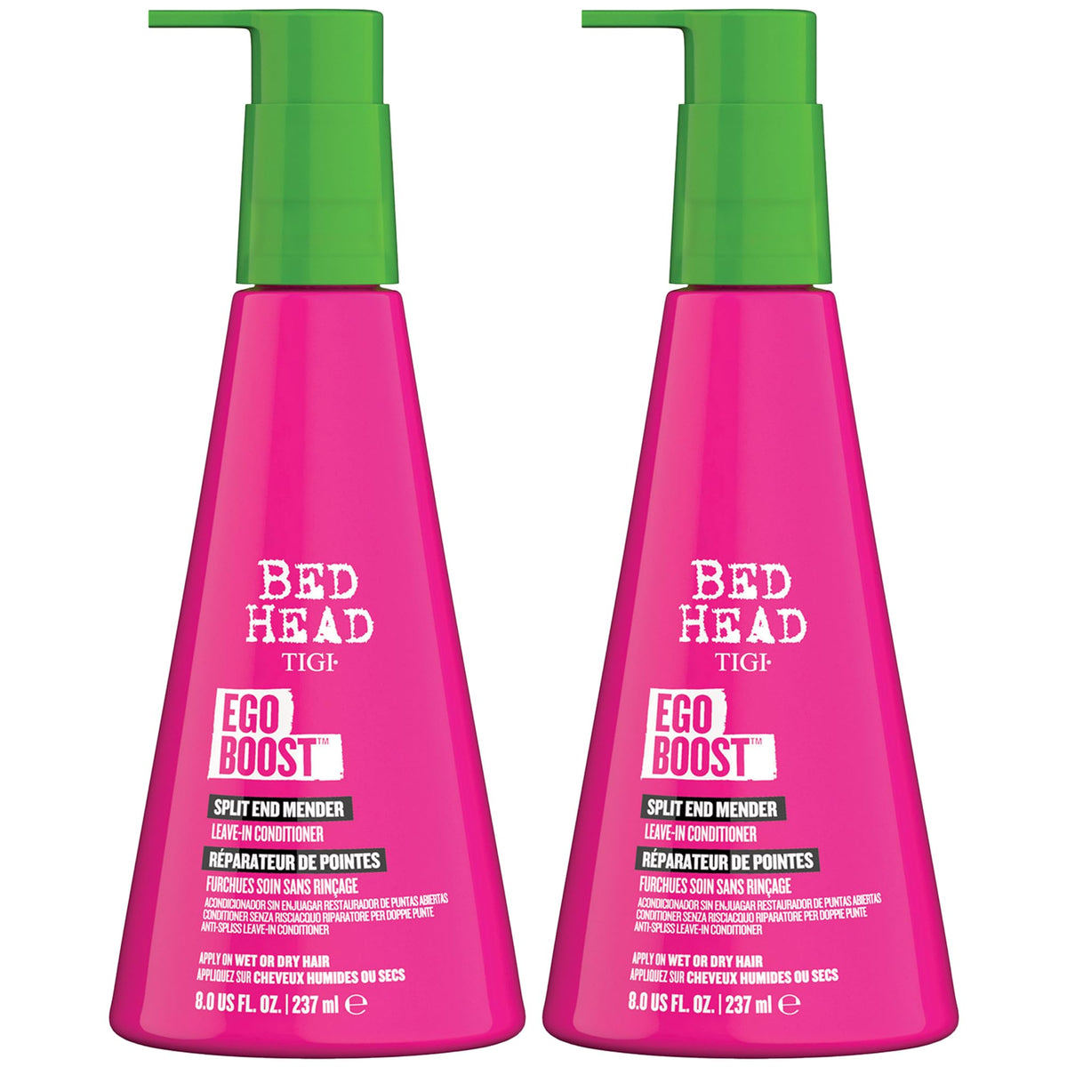 TIGI Bed Head front packaging showing product benefits and twin bottles