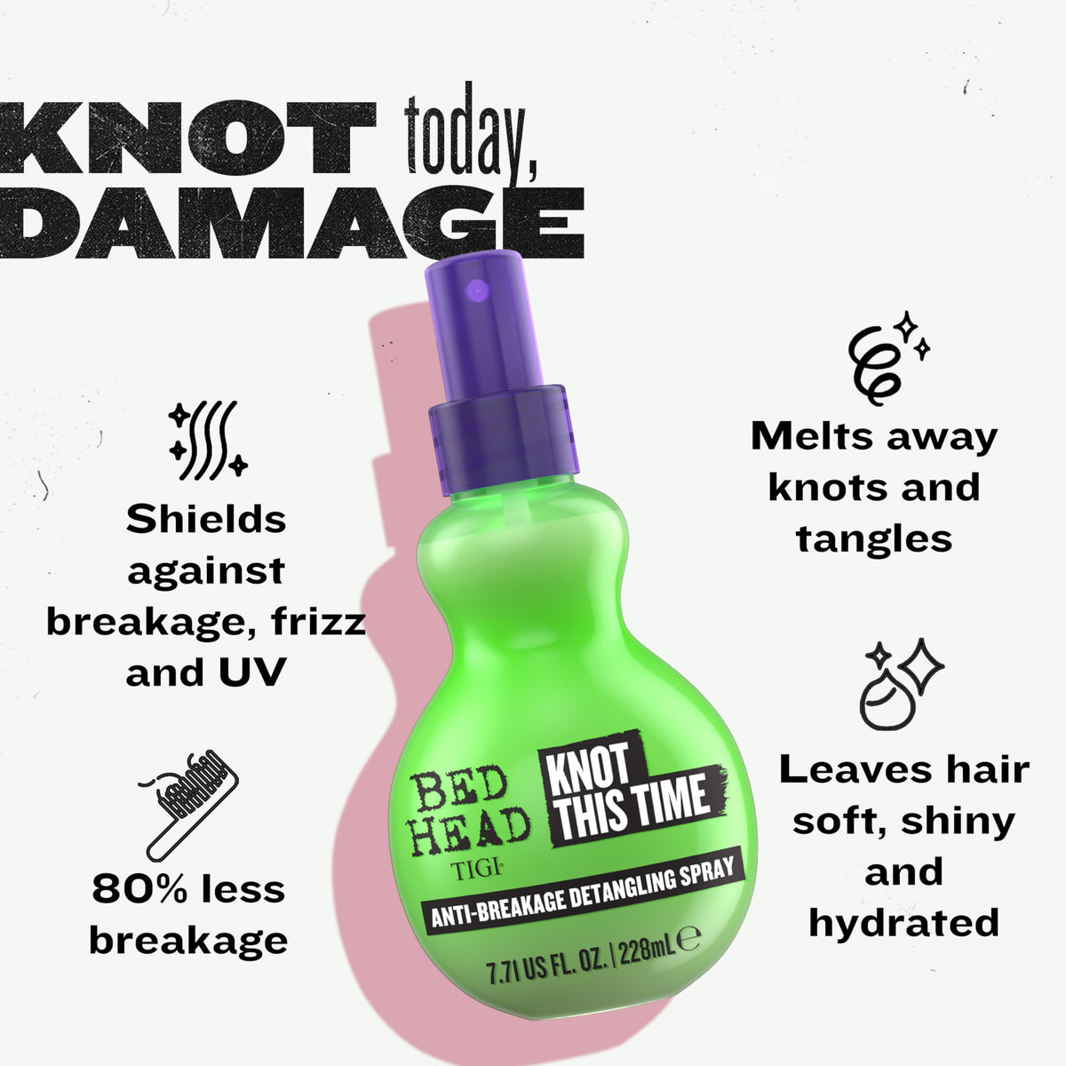 TIGI Bed Head applied to damp hair showing easier detangling and prepping