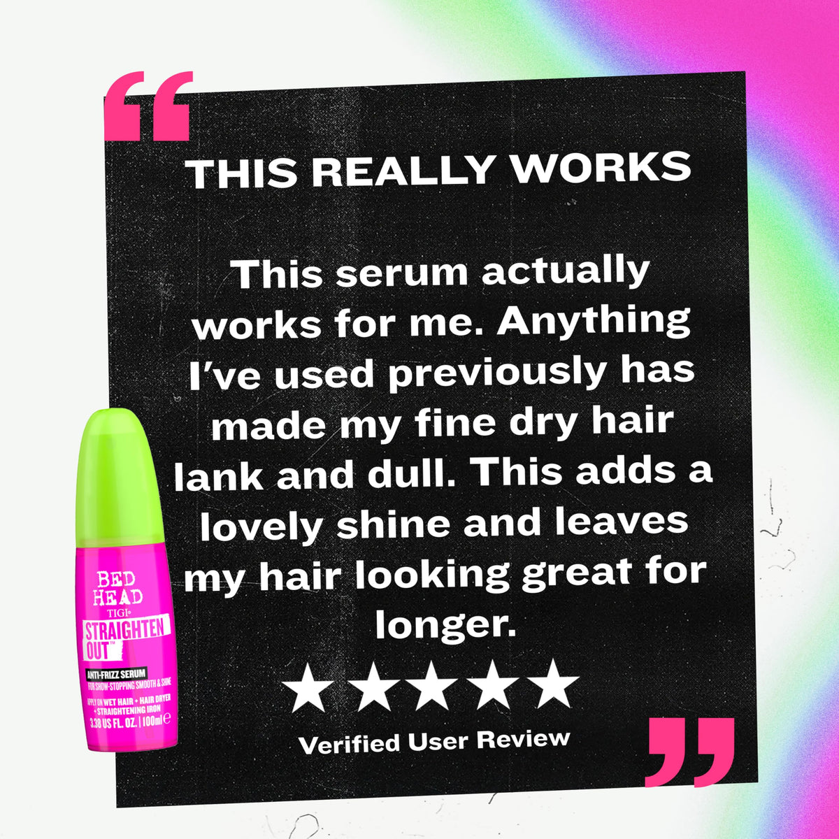 TIGI Bed Head on bathroom vanity in lifestyle scene suggesting salon results at home convenience