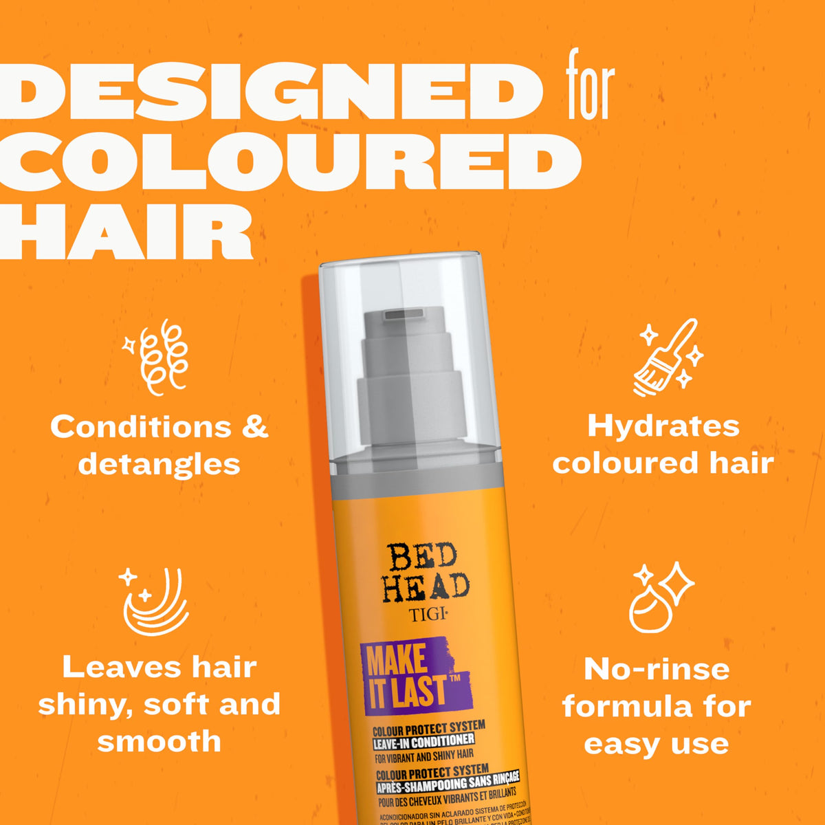 TIGI Bed Head spray applied to hair showing smoother texture and instant shine benefit