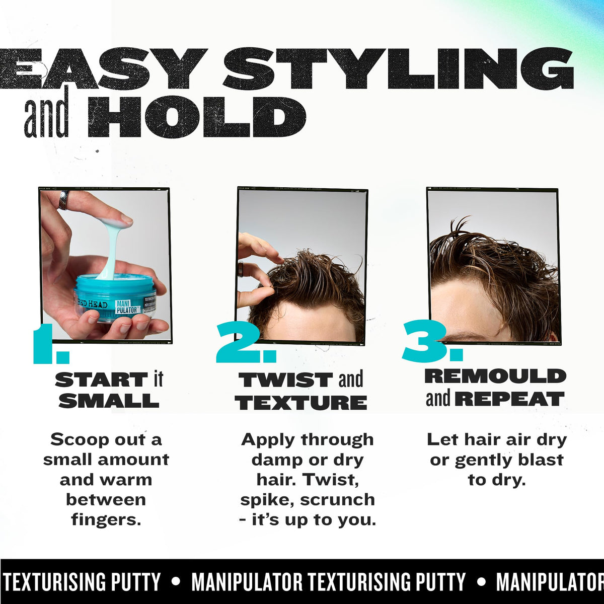 TIGI Bed Head styled on medium hair, visualizes added texture and body