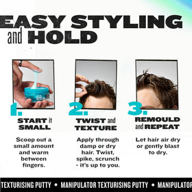TIGI Bed Head before and after styled hair showing defined texture benefit